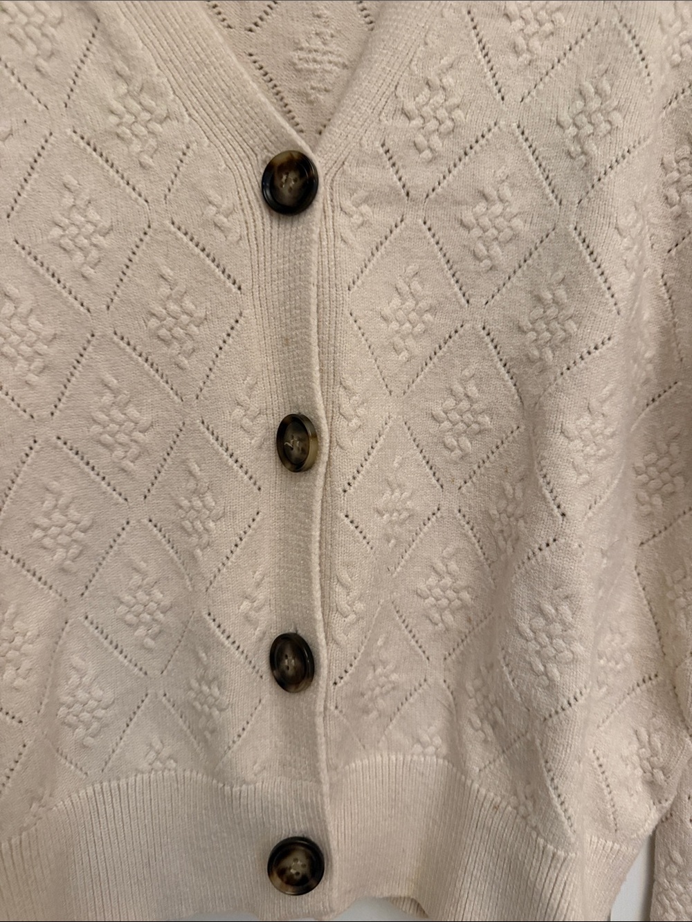 Cyrus Cream Diamond-Pattern Button-Front Cardigan - Picture 3 of 3